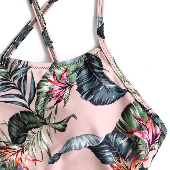 ZAFUL Vacation Leaf Print Lace-up Ruched Swimsuit   🌿🌿  NEW WITH TAGS! - Picture 4 of 12